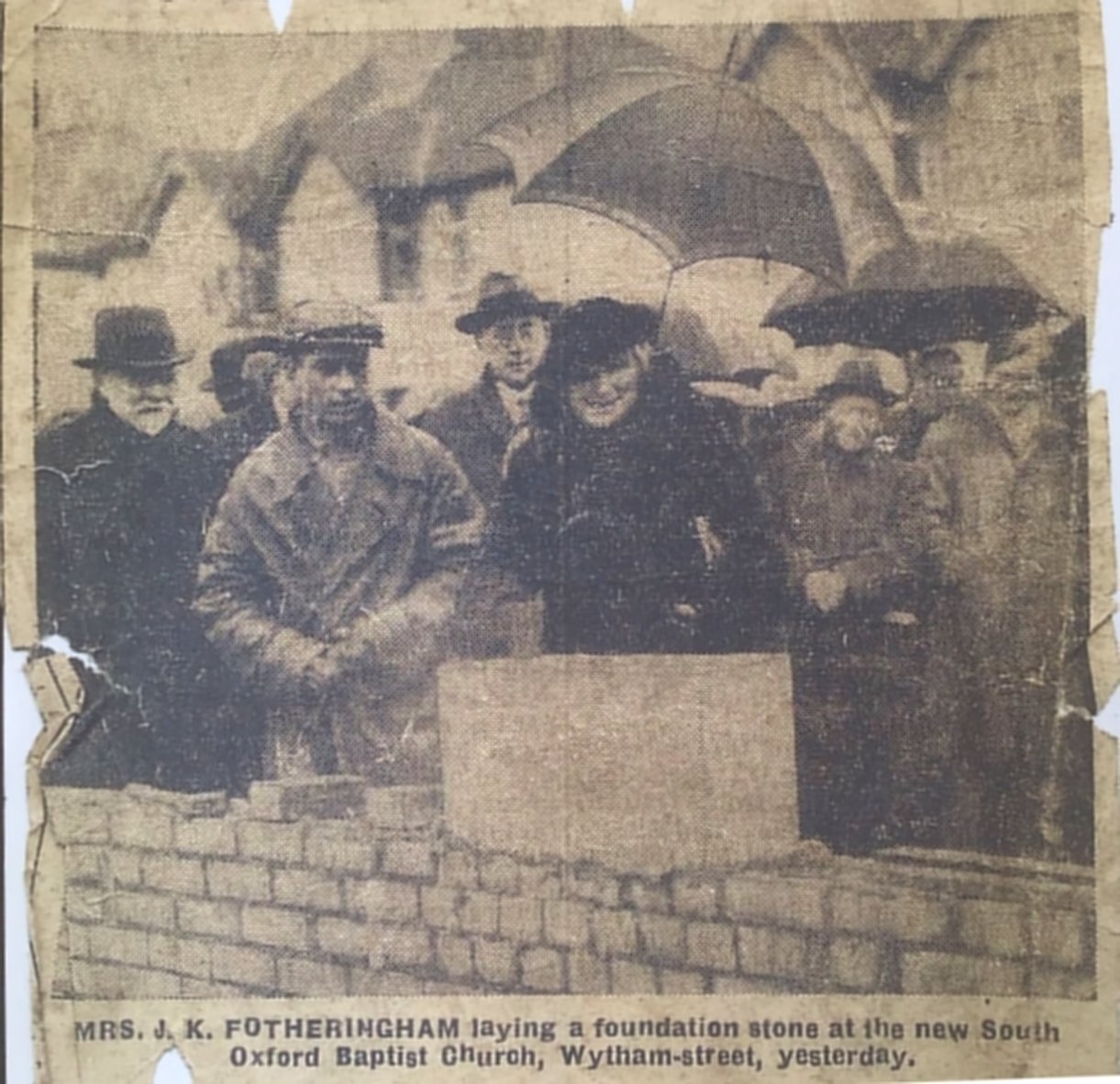 [South Oxford Baptist Church Wytham Street laying of foundation stone Oxford Mail date unknown but 1938]
