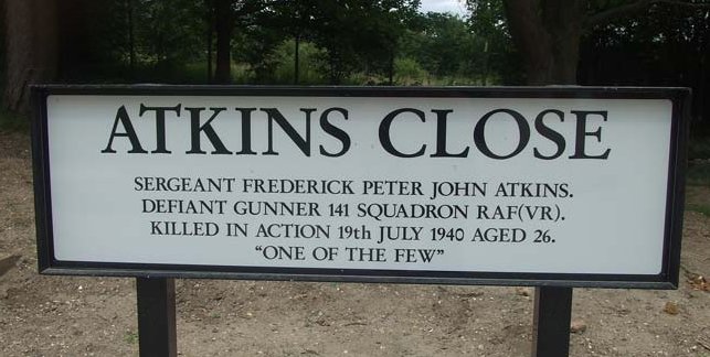 Atkins Road sign J Moles Battle of Britain Memorial website