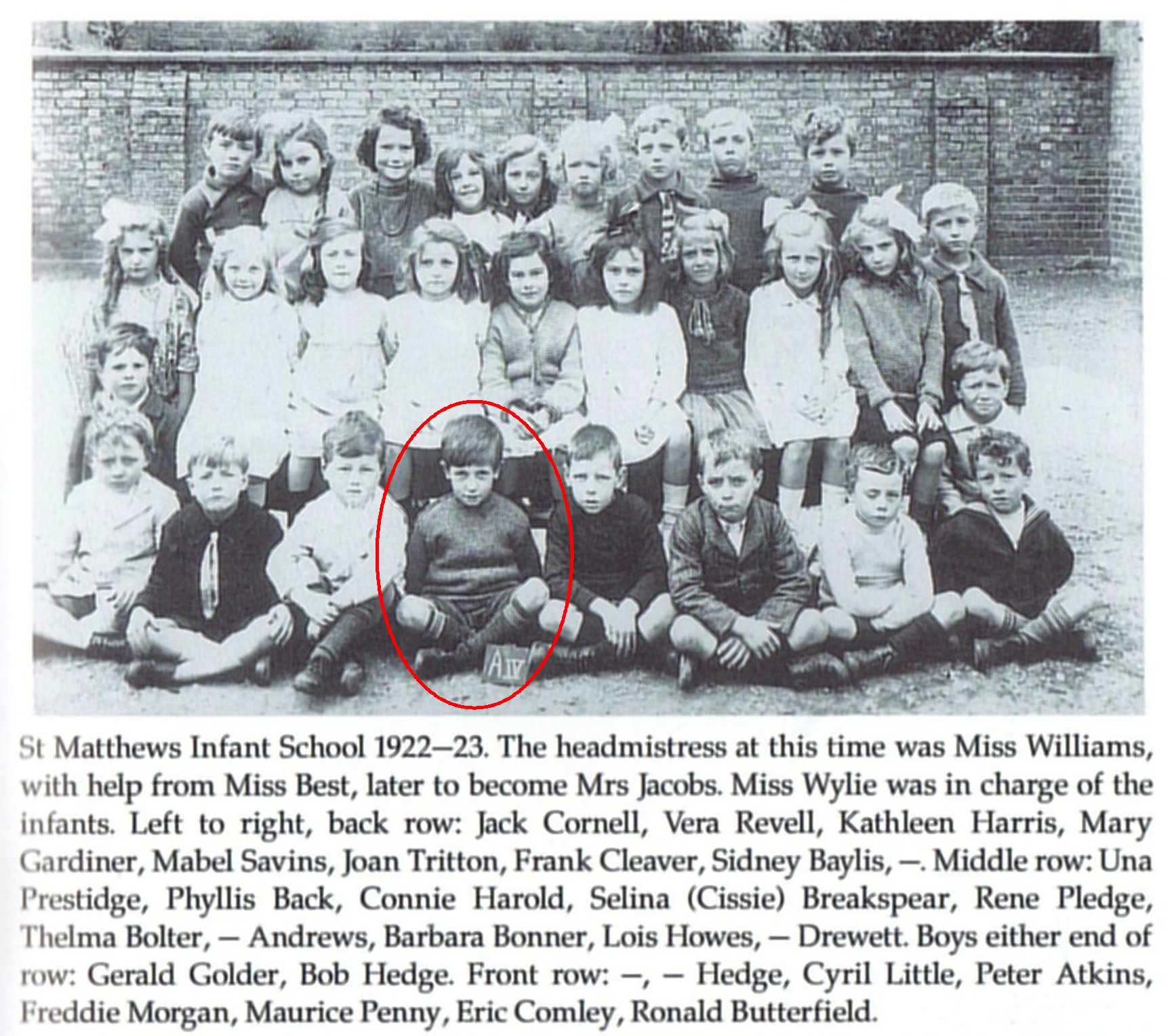 Atkins St Matthews Infant School 1922 3 from Changing Faces 2 with Peter Atkins marked