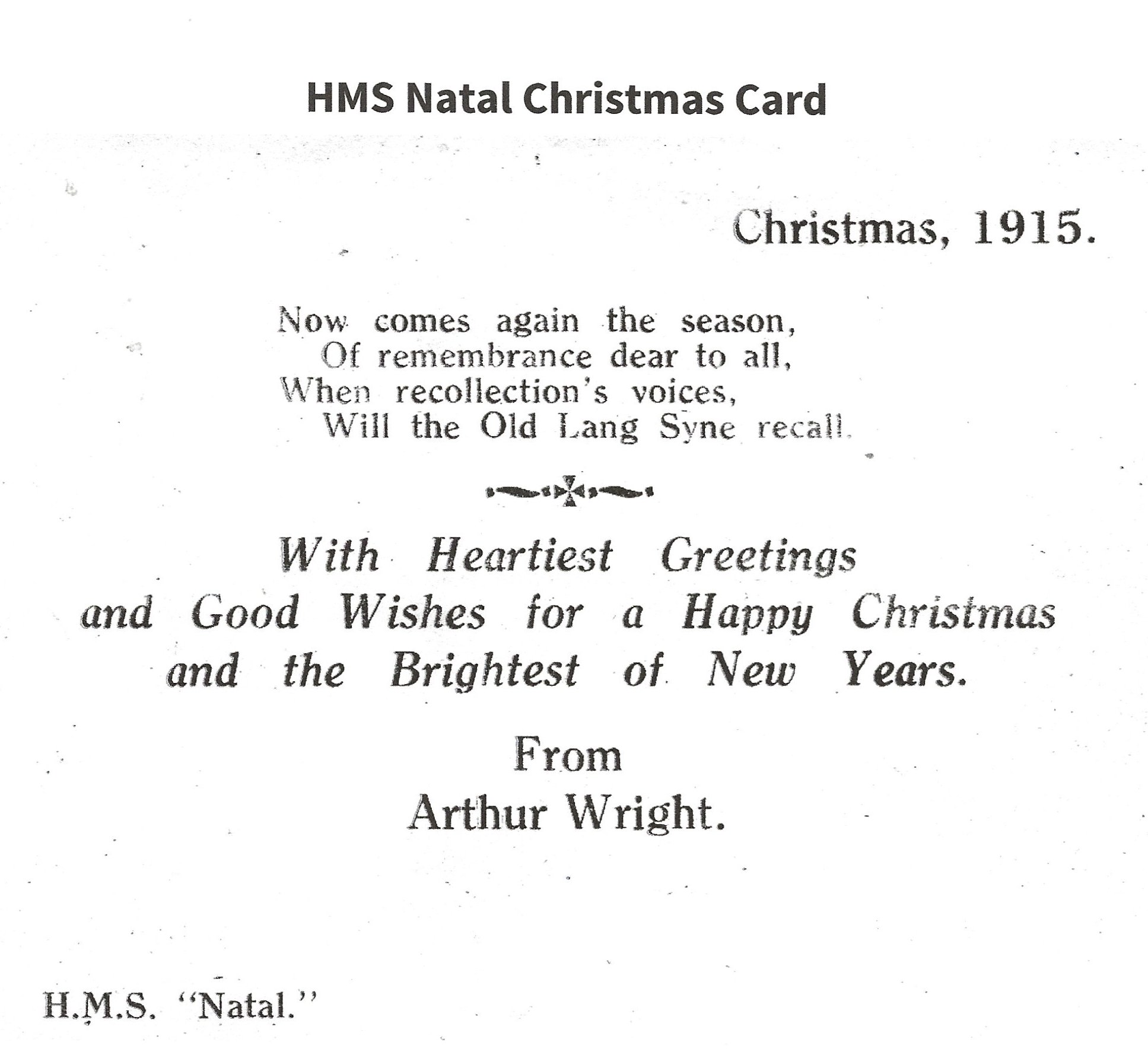 [Card from Arthur Wright to his sister Margaret Christmas 1915 Clive Browning via William Willmot Feb 2021]