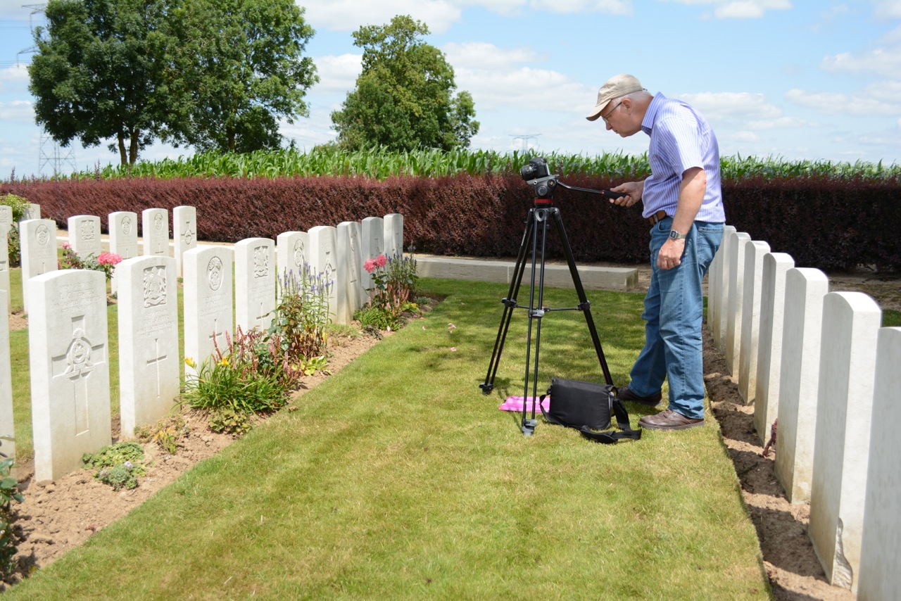 Simon Haynes filming at Varennes military cemetery