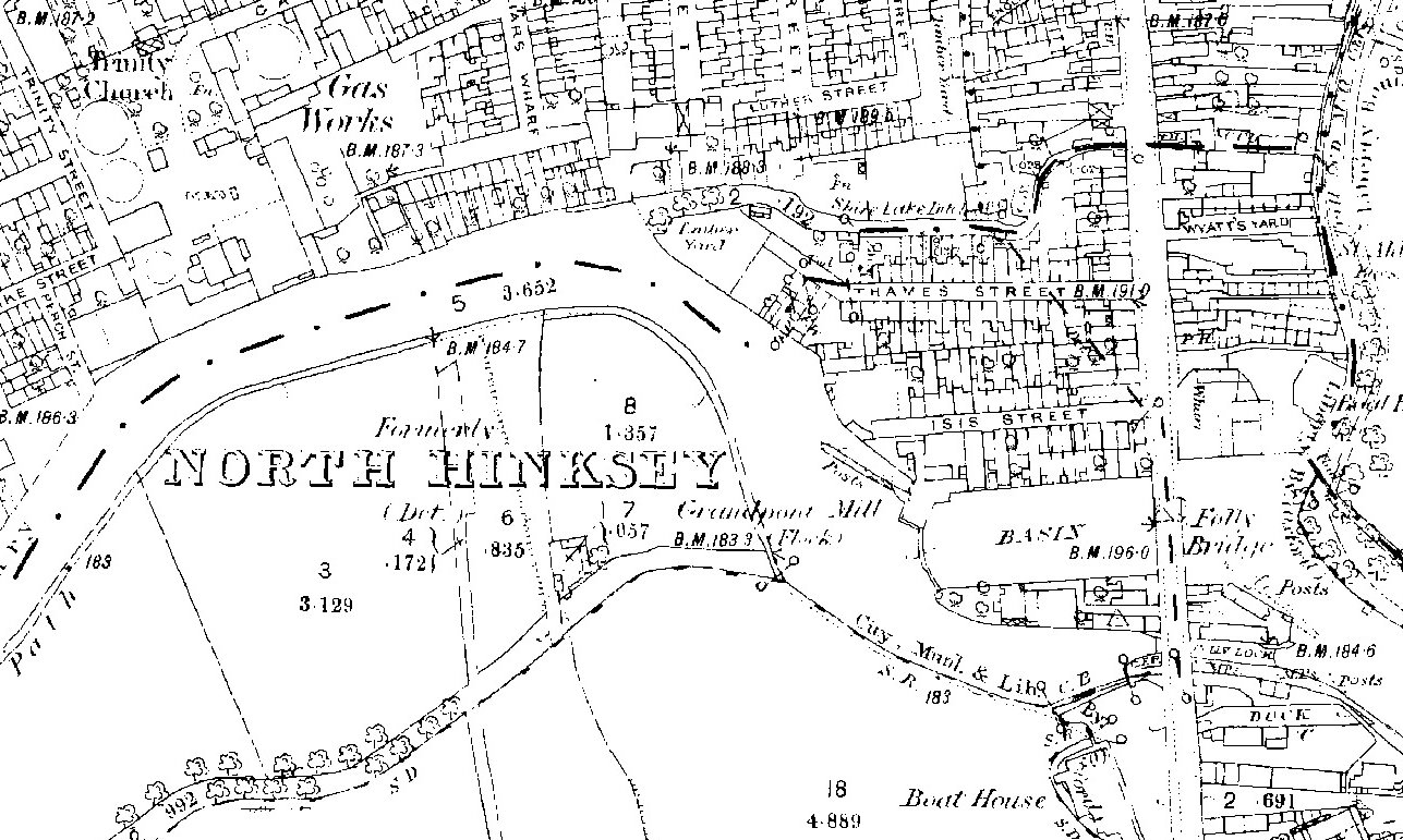 South Oxford OS 1878 extract of Folly Bridge island and land to west