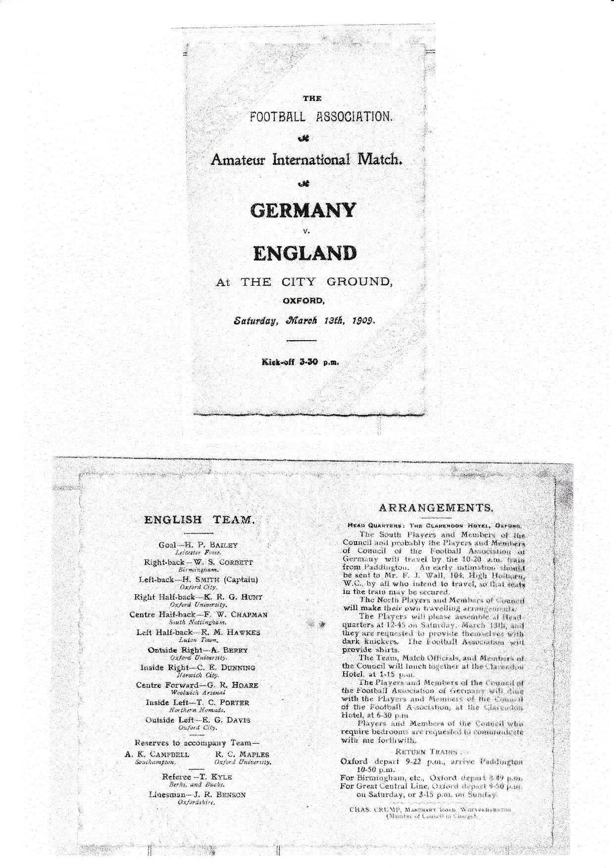 [Football Amateur International Match 1909 Oxford City Whitehouse Ground]