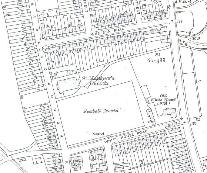 Whitehouse football ground on OS map 1921